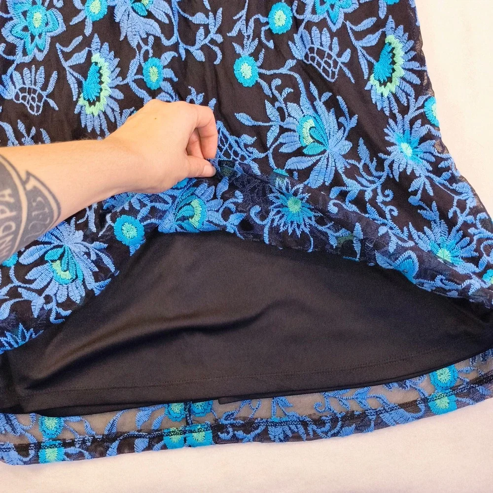 Adrianna Papell Black Blue Embroidered Floral Cocktail Party Dress Size 12 - Picture 7 of 11
